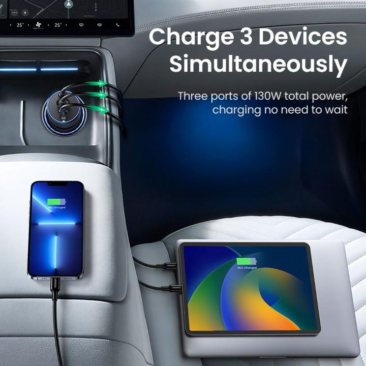 Produktbild Ugreen Fast Car Charger 130W 90413 2xUSB-C PD+USB-A