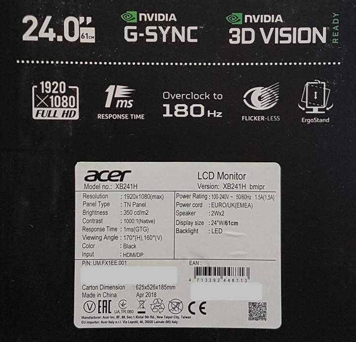 Produktbild Acer Predator XB241H (1920 x 1080 Pixel, 24")
