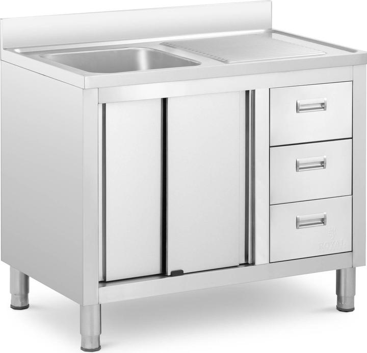 Produktbild Royal Catering Spülenschrank Spülenunterschrank Spülschrank Edelstahl Becken: 400x400x300 mm (Aufsatzspülbecken, 30 cm, 60 cm)