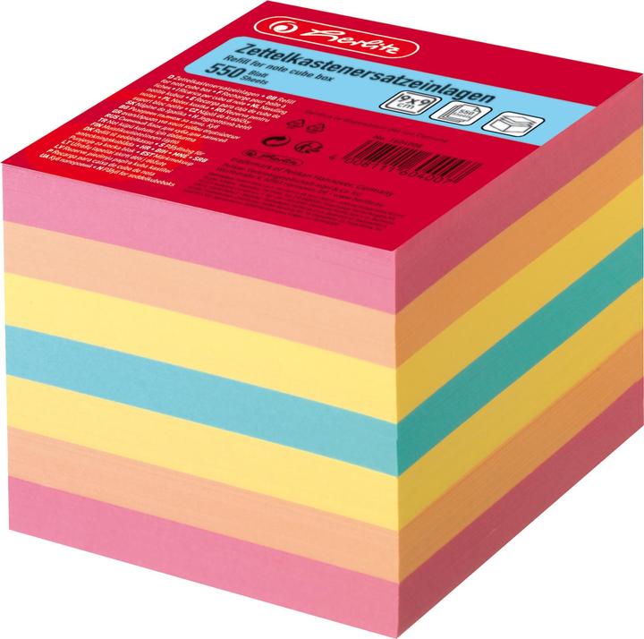 Herlitz Zettelboxeinlagen, 90 x 90 mm, farbig 80 g-qm, Inhalt: 550 Blatt (lose) (9 x 9 cm)