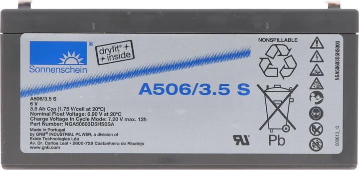 Produktbild Tadiran Sonnenschein Dryfit A506/3.5 S Blei Akku, Anschluss 4,8mm (6 V, 3.50 Ah)
