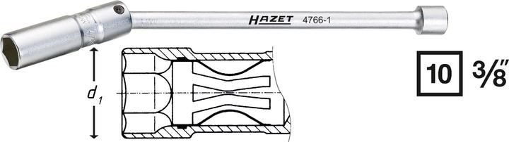 Image du produit HAZET Clé à bougies 4766-1 ∙ Carré creux 10 mm (3/8 pouce) ∙ Profil à 6 pans extérieurs ∙ 16 mm ∙ 5…