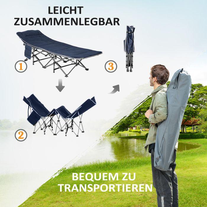 Actual product image Swisshandel24 Campingbett klappbar Feldbett mit Kopfkissen, 188x64.5x53cm, dunkelblau