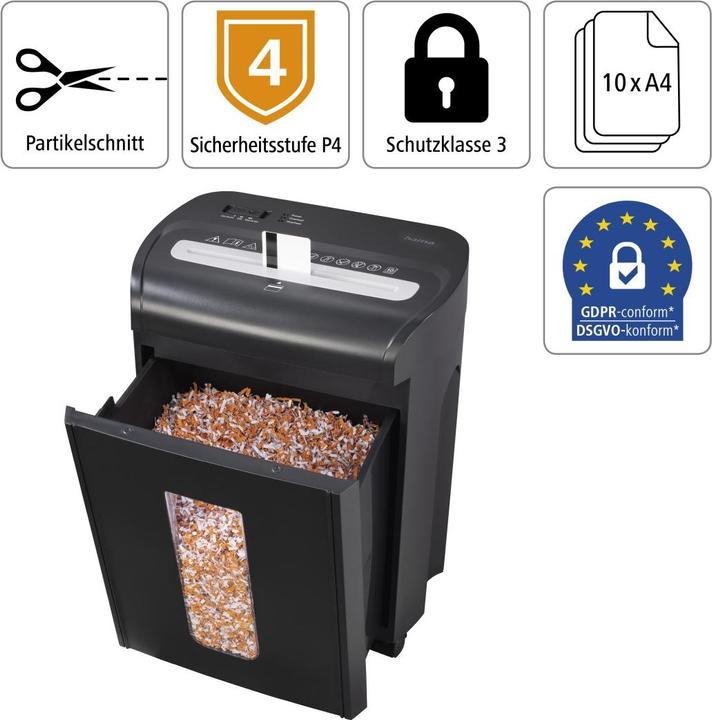 Produktbild Hama Premium M10 Aktenvernichter Mikrogeschnittene Zerkleinerung 22,5 cm 58 dB Schwarz (Microschnitt)