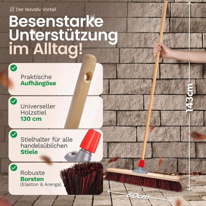 Actual product image Novaliv 2 x Besen mit Holzstiel 60 cm I Arenga-Elaston Kehrbesen Gartenbesen I Industriebesen Strassenbesen (2 pcs.)