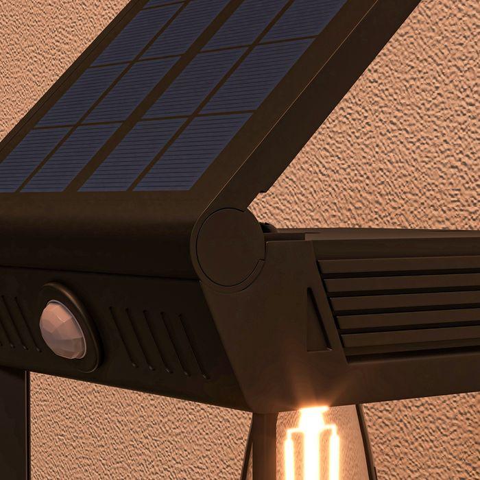 Produktbild Swisshandel24 Solar Wandleuchte LED Aussenleuchte Gartenleuchte warmweiss verstellbar Lichtsensor IP44 Schwarz (160 lm, IP44)