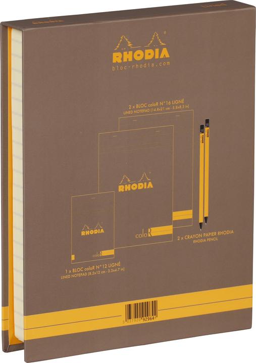 Image du produit Rhodia Coffret coloR (3 blocs agrafés coloR ligné + 2 crayons) - Taupe