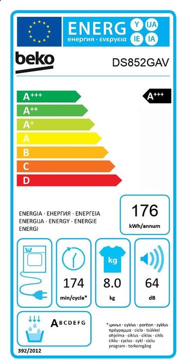 Energy Label Beko DS 852 GAV white (8 kg, Right)