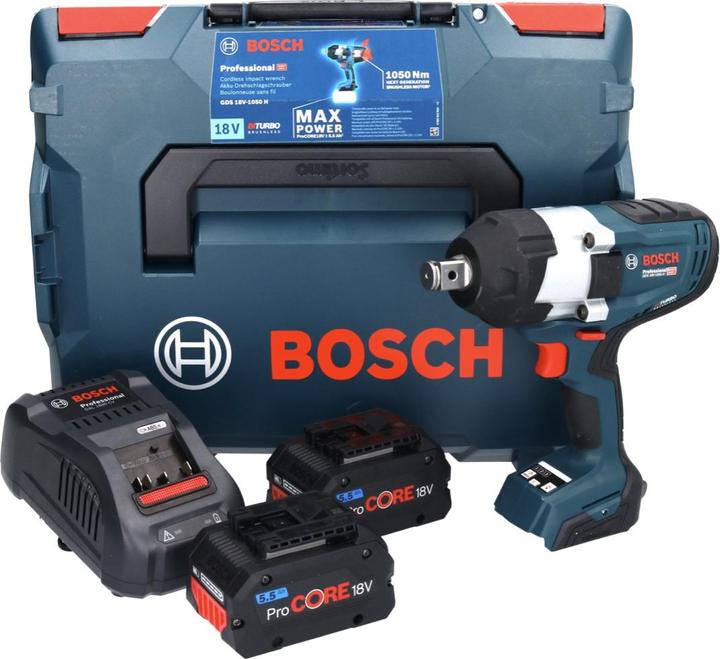 Immagine prodotto Bosch Professional Avvitatore a impulsi a batteria GDS 18V-1050 H, 2 batterie ProCORE18V 5.5Ah, caricabatterie, L-BOXX (Batteria ricaricabile)