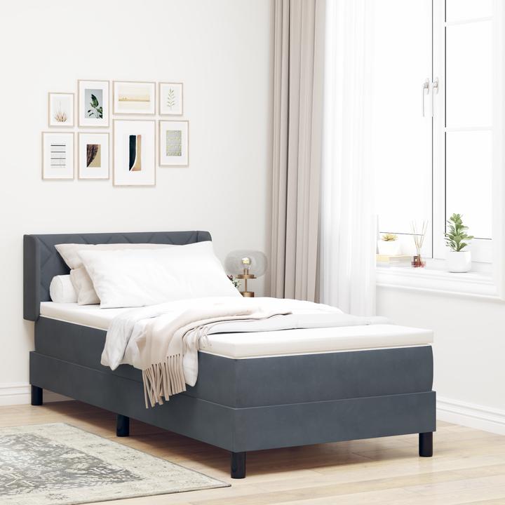 Produktbild VidaXL Boxspringbett mit Matratze Dunkelgrau 90x200 cm Samt (90 x 200 cm)
