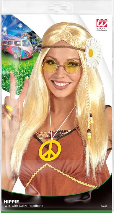 Image du produit Widmann Perruque blonde hippie pour femme avec bandeau à fleurs