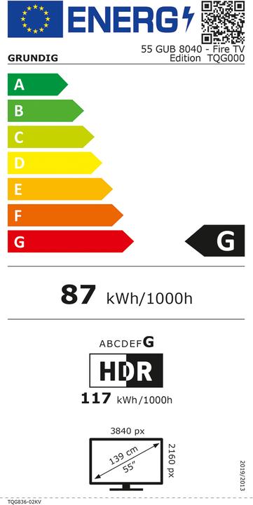 Energy Label Grundig 55 GUB 8040 (55", 4K, 2020)