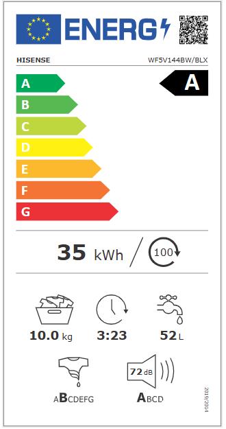 Label énergétique Hisense WF5V144BW/BLX (10 kg, Gauche)