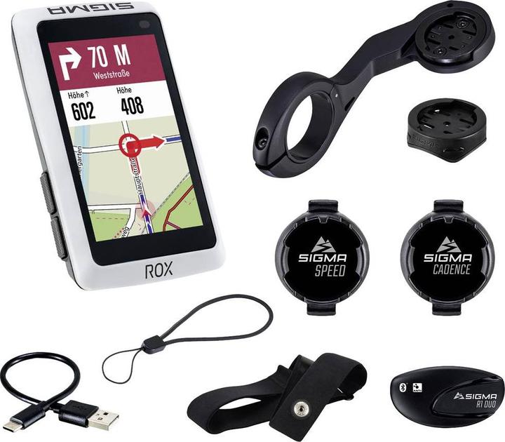 Sigma Sport ROX 12.1 Evo GPS Fietscomputer - Night White - Set - Incl. ANT+/BLE borstriem/snelheids-/cadence sen