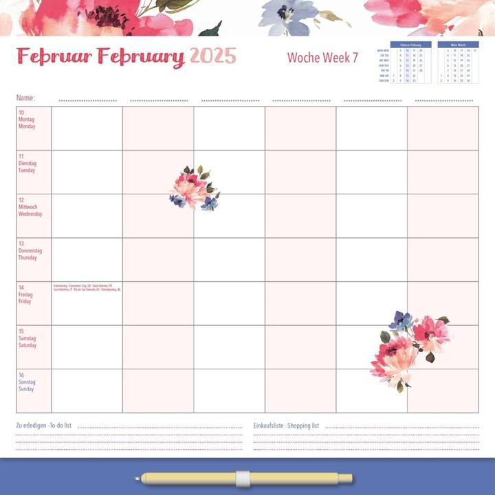 Produktbild Alpha Edition Familien Wochenkalender Flowers 2025, 30,5x30,5cm, Wochenplaner mit 6 Spalten für (30.5 x 30.5 cm, Deutsch)