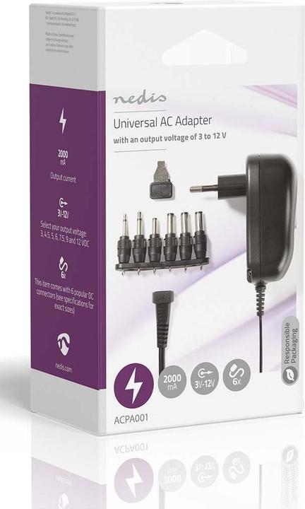 Immagine prodotto Nedis ACPA001 Alimentatore universale 3/4,5/5/6/7,5/9/12 VDC 1,0 A