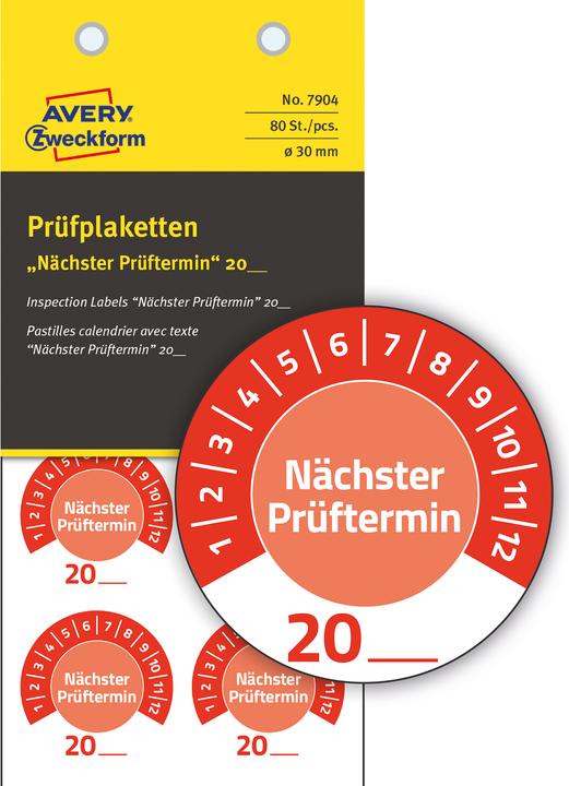 Avery -Zweckform 80 St. Prüfplakette 20XX Rot (Ø) 30 mm 30 mm