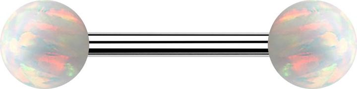Star Piercing Barbell silber mit zwei Kugeln Opal weiss (ohne Messing, Chirurgenstahl 316L)