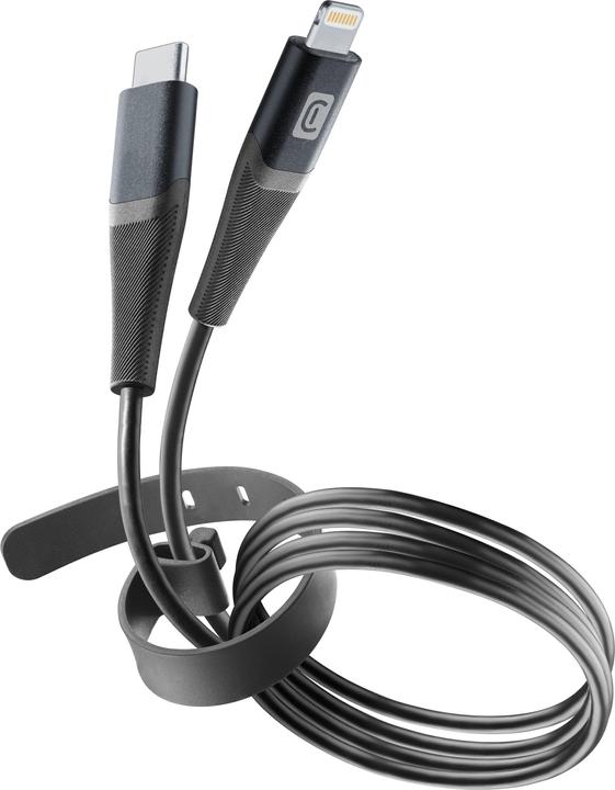 Produktbild Peter Jäckel Cellularline Pro+ Data Cable Belt 1,2m USB Typ-C/ Apple Lightning Black (1.20 m, USB 3.2 Gen 1)