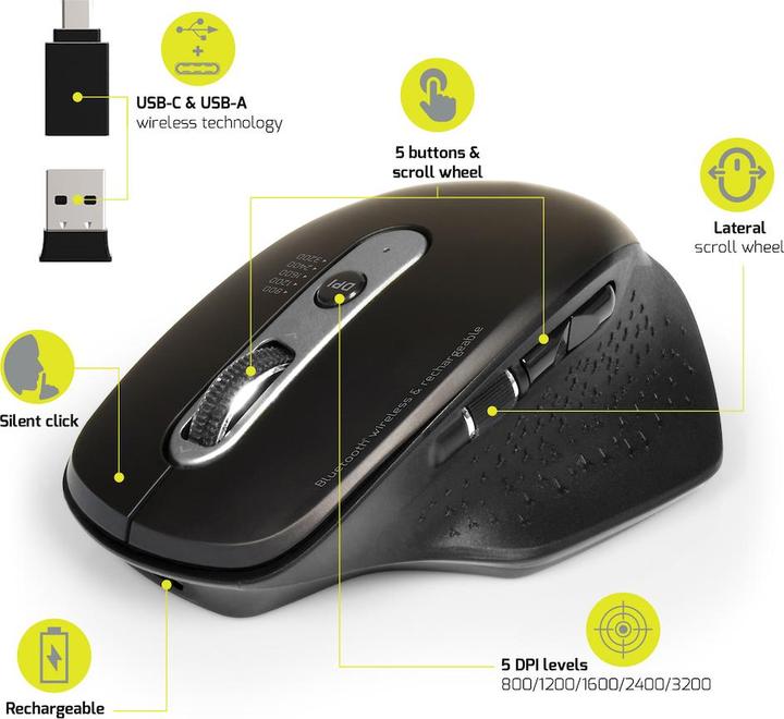 Image du produit Port Designs 900716 Souris droite RF sans fil + Bluetooth Optique 3200 DPI (Sans fil)