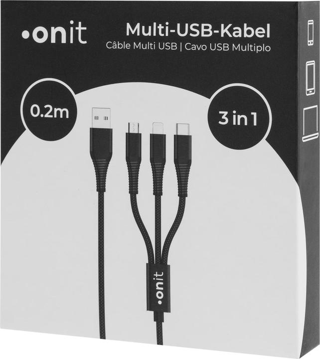 Produktbild Onit USB A – USB C/Lightning/Micro USB B (0.20 m, USB 2.0)