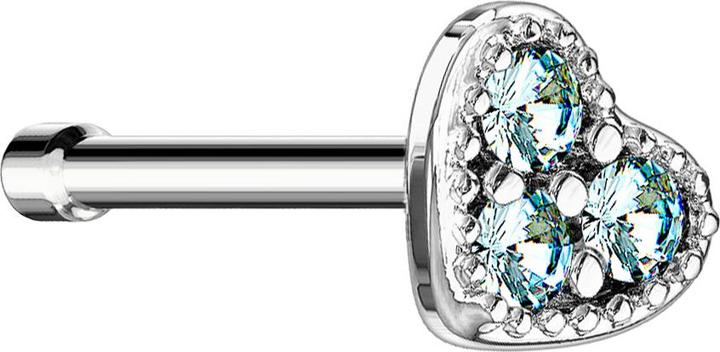 Produktbild Star Piercing Nasenstecker gerade silber Herz Kristall aqua (Chirurgenstahl 316L, Messing)