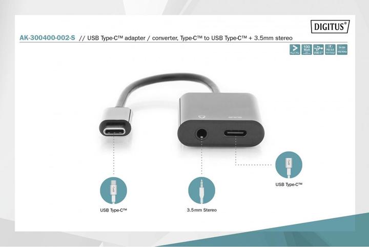 Produktbild Digitus USB Typ C — 3.5mm Klinke| USB Typ C (USB-C, 1 Ports)