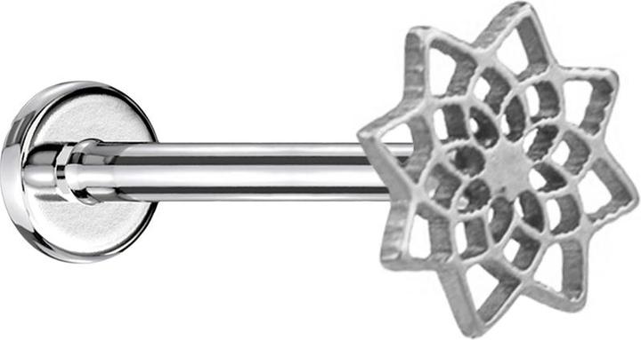 Star Piercing Micro Labret Innengewinde silber Lotusblume von oben (ohne Messing, Chirurgenstahl 316L)