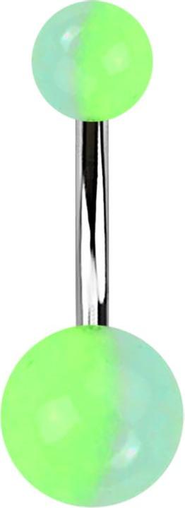 Produktbild Star Piercing Banane silber mit zwei Kugeln zweifarbig grün "Glow" (Chirurgenstahl 316L, Acryl, ohne Messing)