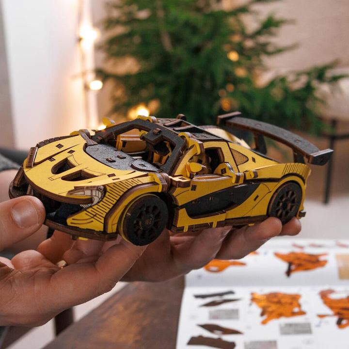 Image du produit Eco Wood Art Kit de maquette 3D en bois - Voiture de course - Jaune (237 pièces)