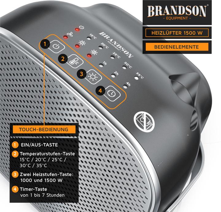 Immagine prodotto Brandson Termoventilatore KeramiK 1500 W, termoventilatore da bagno con controllo della temperatura, a (1500 W)