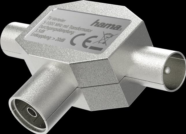 Actual product image Hama Antenna distributor, coax-coupling- 2 coax-plugs, metal (3.50 dB, Antenna cable)