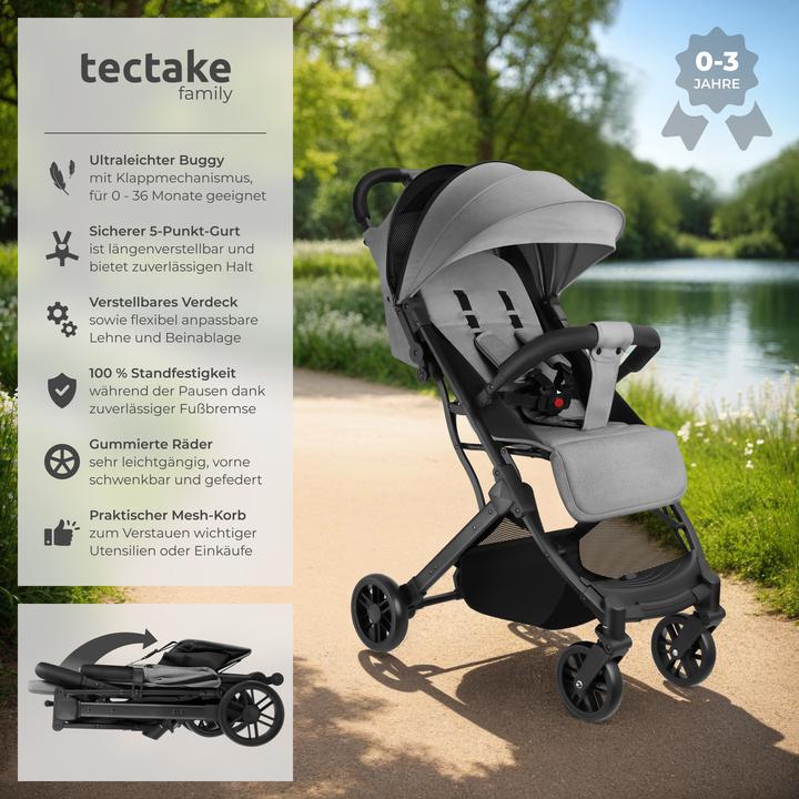 Image du produit tectake Poussette Buggy Finn, pliable, harnais à 5 points