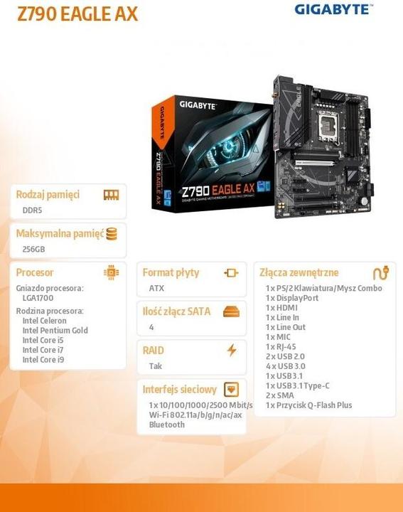 Produktbild Gigabyte Z790 EAGLE AX (rev. 1.x) (LGA 1700, Intel Z790 Express, ATX)
