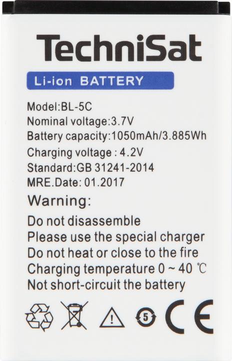 Etichetta energetica TechniSat BL-5C (1 pz., Specifico del dispositivo, 1050 mAh)