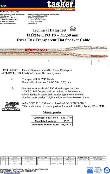 Immagine prodotto Tasker Cavo audio piatto, trasparente, 100, PVC (100 m)