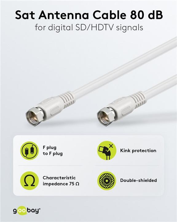 Immagine prodotto Goobay Cavo antenna SAT 80 dB, 2x schermato (80 dB, Cavi antenna)