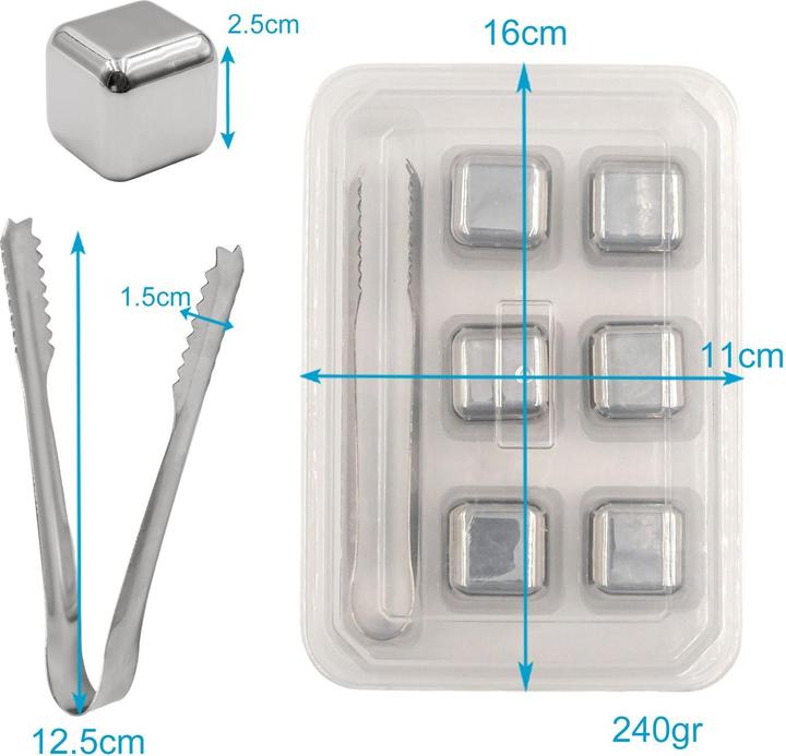 Actual product image Intirilife 6x Whiskey Stones in SILVER (Whisky stones)