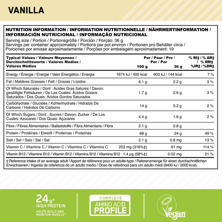 Nutritional values and ingredients Optimum Nutrition Gold Standard 100% Plant (Vanilla, 1 pcs., 684 g)
