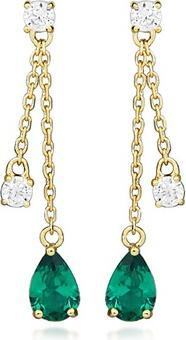 Silver Cat - Gold Plated Earrings with Synthetic Emeralds and Cubic Zirconia SC559
