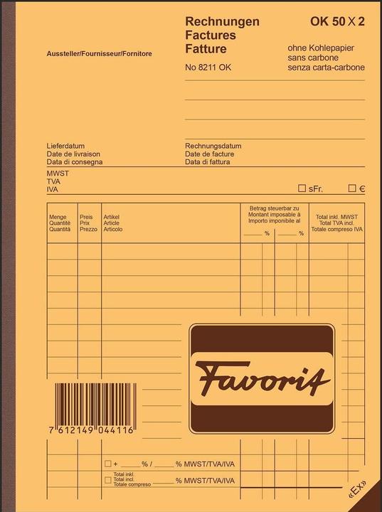Immagine prodotto Favorit Fatture del libro copia carbone con carta autocopiante (100 x)