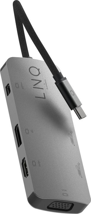 Actual product image LINQ Connects USB-C -> 1x HDMI, 1x DP, 1x miniDP, 1x VGA, 1x USB-C, 2x USB-A LQ48019 grey (USB-C, 7 Ports)