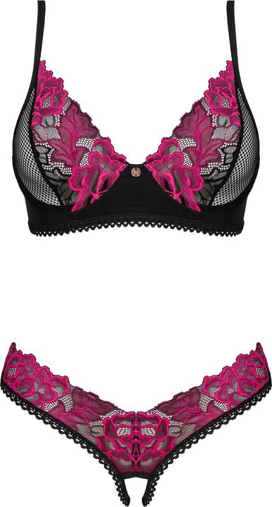 Actual product image Obsessive Crotchless Bra Set - Black/Purple (XS, S)
