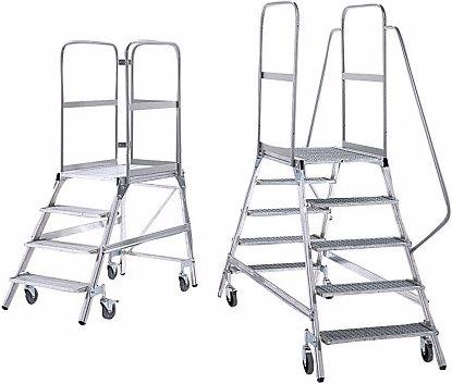 Produktbild Munk Podesttreppe einseitig begehbar mit Federrollen Aluminium geriffelt 8 Stufen (Plattformleiter, 209 cm)