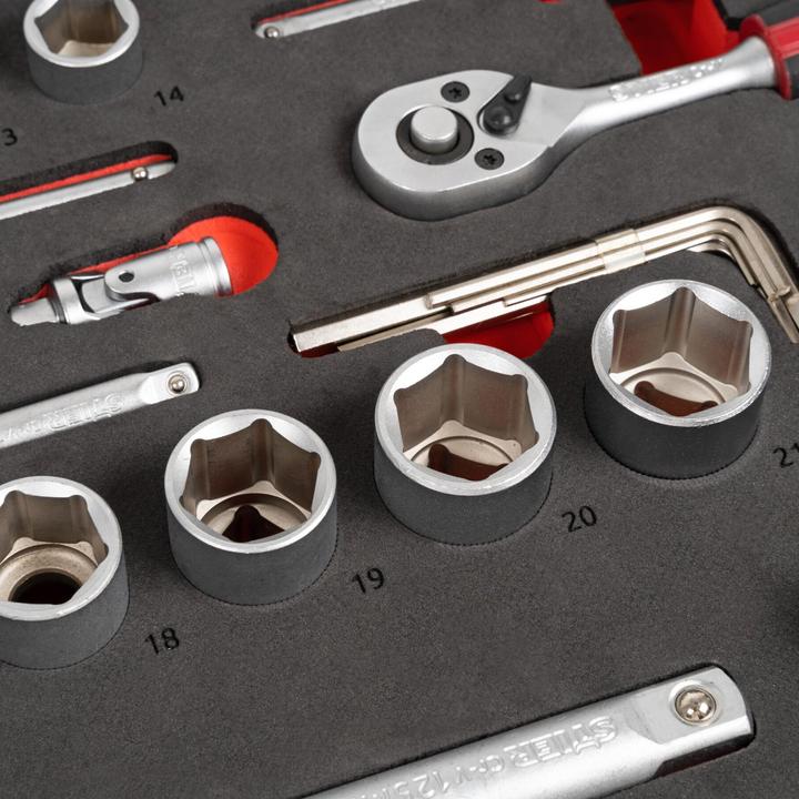 Actual product image Stier Socket spanner set, 1/4 and 1/2 inch, 92-piece, in soft foam insert (EVA) (1/4")