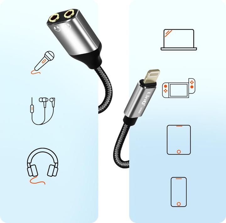 Produktbild LinQ LT3537 Audiosplitter (Lightning, 3.5mm Klinke)