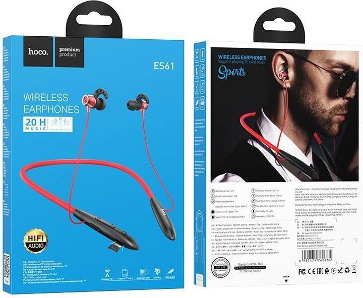 Actual product image Hoco Wireless headphones wireless earphones bluetooth ES61 red (20 h, Wireless)