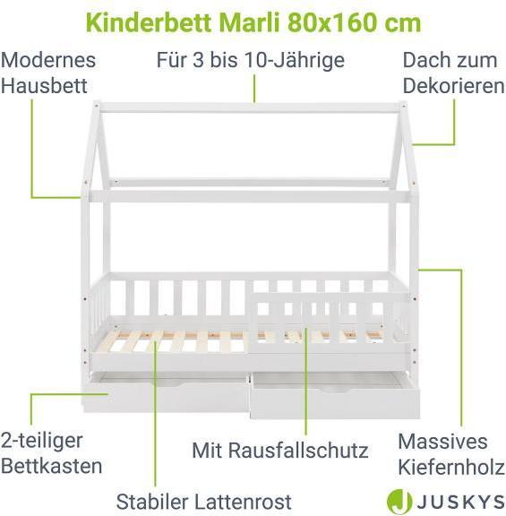 Immagine prodotto Juskys Lettino Marli con rete e rete a doghe (80 x 160 cm)