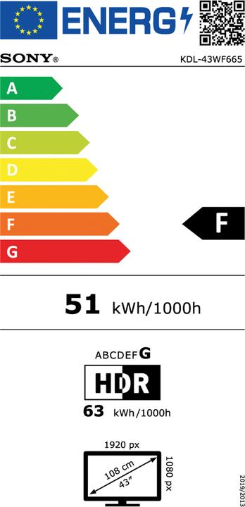 Label énergétique Sony Kdl-43wf665 (43", LCD, Full HD, 2018)