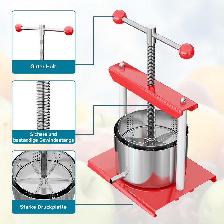 Actual product image Wiltec Fruit press Wine press steel 6 l stainless steel basket Fruit press Berry press (EU plug)